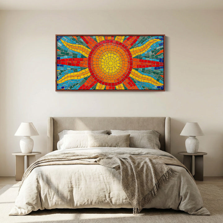 Wide Canvas Mosaic Sun Pattern Panoramic Canvas Print Living Room