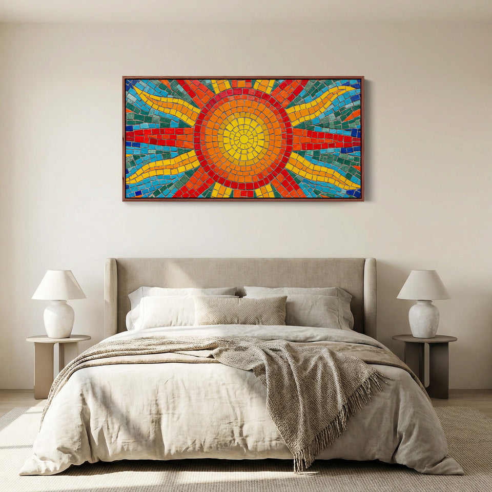 Wide Canvas Mosaic Sun Pattern Panoramic Canvas Print Living Room