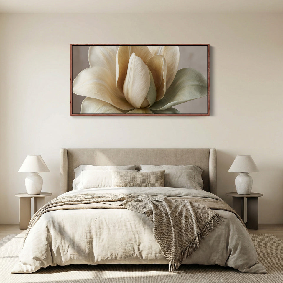 Panoramic Wall Art White Flower Close Up Horizontal Canvas Print Bedroom