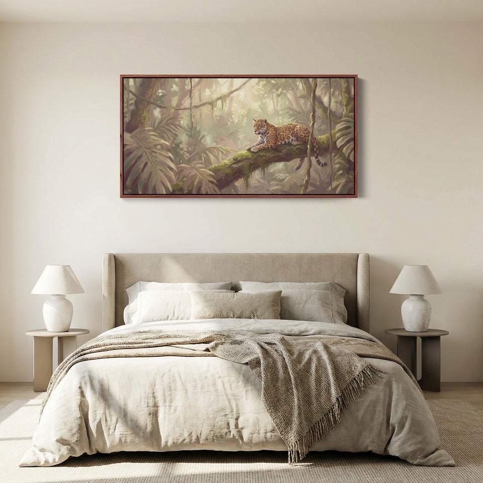Wide Framed Canvas Leopard In Jungle Extra Wide Canvas Living Room