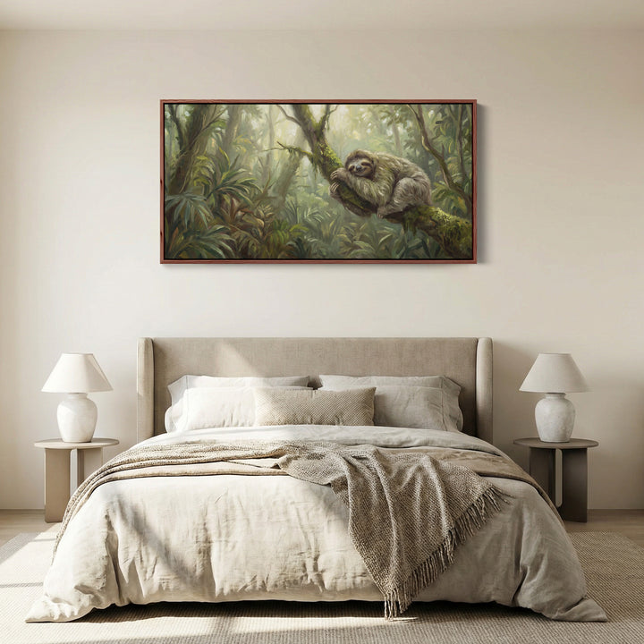 Horizontal Wall Art Sloth On Tree Branch Panoramic Canvas Print Bedroom