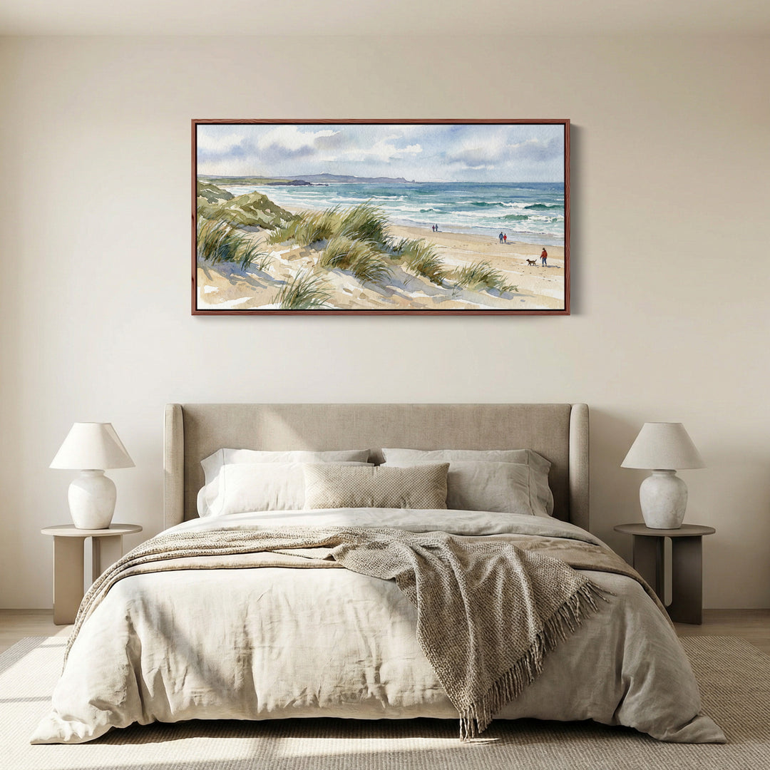 Coastal Dunes above bed wall art Panoramic Canvas Print Living Room