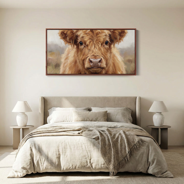 Highland Cow Portrait Bedroom wall art Framed Canvas Print Hallway