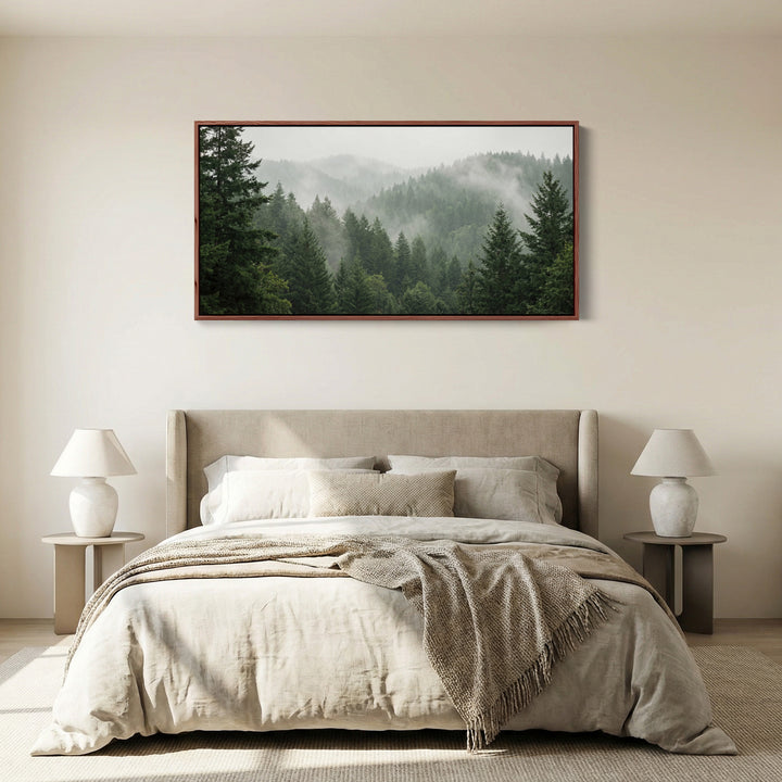 Misty Pine Hills Horizontal Wall Art Framed Canvas Print For Living Room