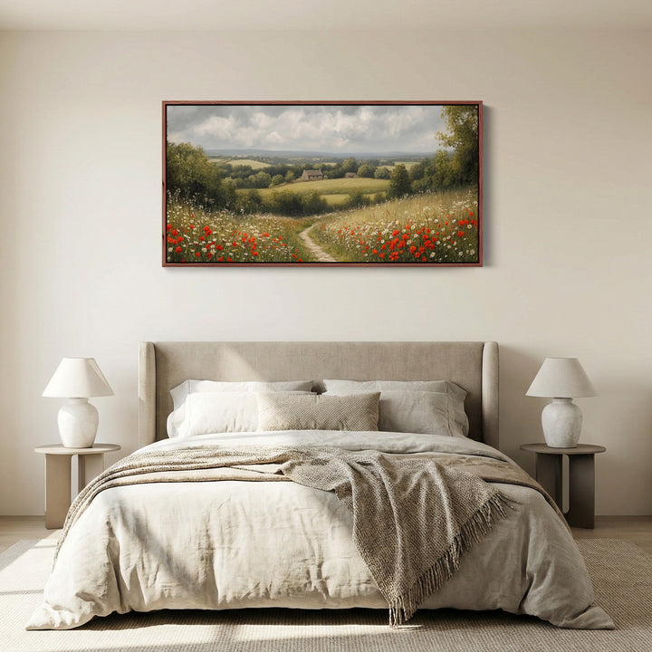 Wildflower Meadow Path Above Soft Wall Art Panoramic Canvas Print For Hallway