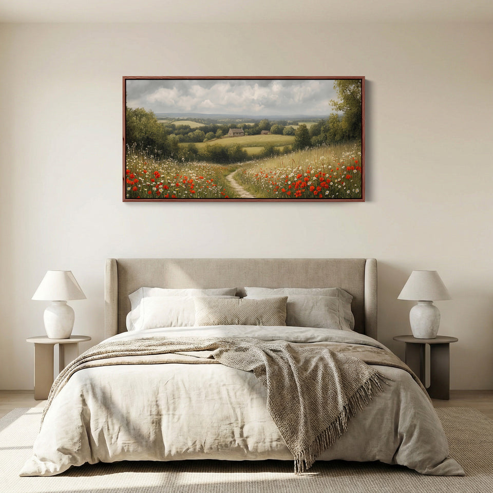 Wildflower Meadow Path Above Soft Wall Art Panoramic Canvas Print For Hallway