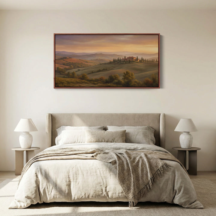 Tuscan Hills Farmhouse Above Bed Wall Art Extra Wide Canvas For Bedroom