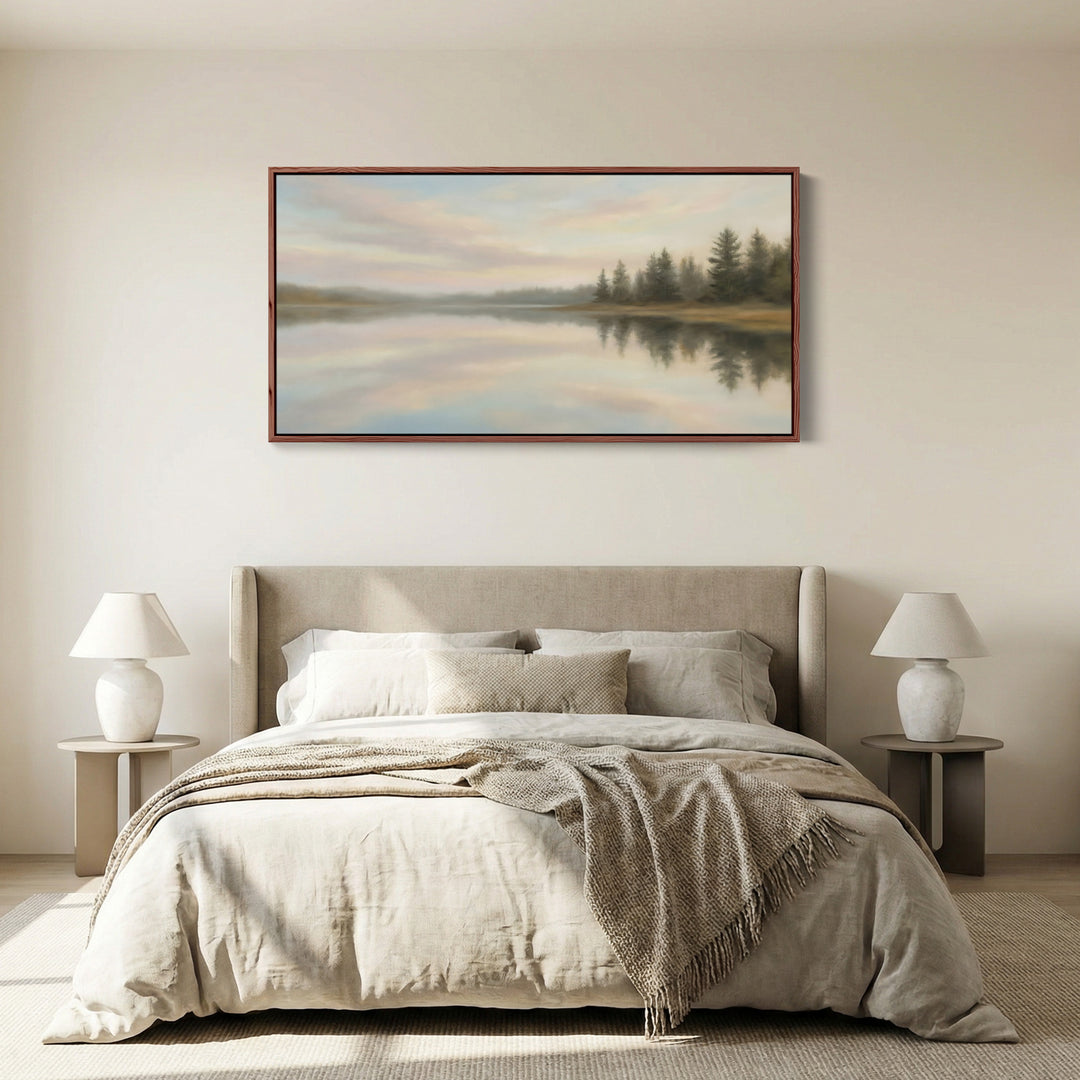 Calm Lake Reflection Wide Canvas Horizontal Canvas Print For Living Room