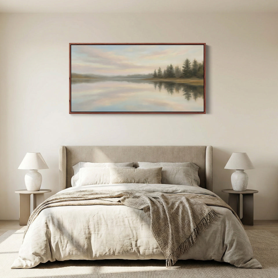 Calm Lake Reflection Wide Canvas Horizontal Canvas Print For Living Room