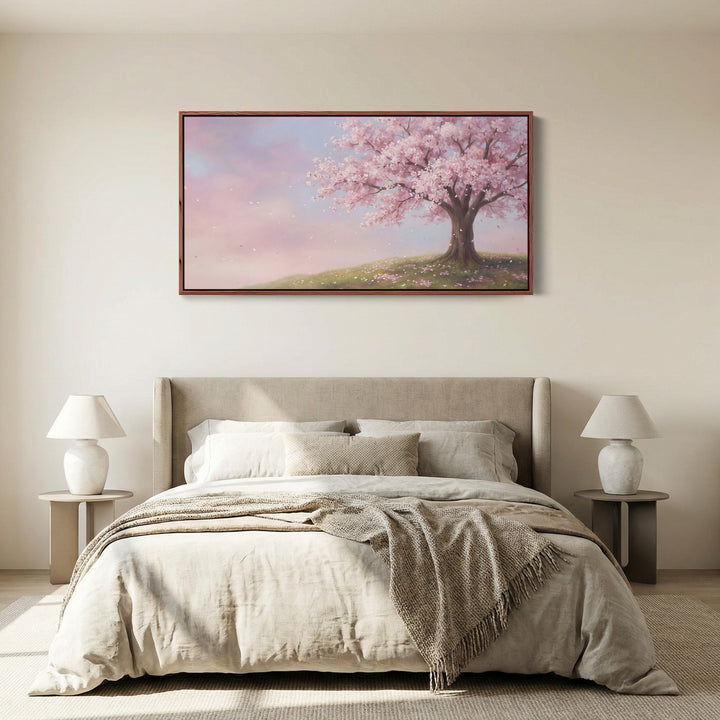 Cherry Blossom Tree Panoramic Wall Art Horizontal Canvas Print For Bedroom