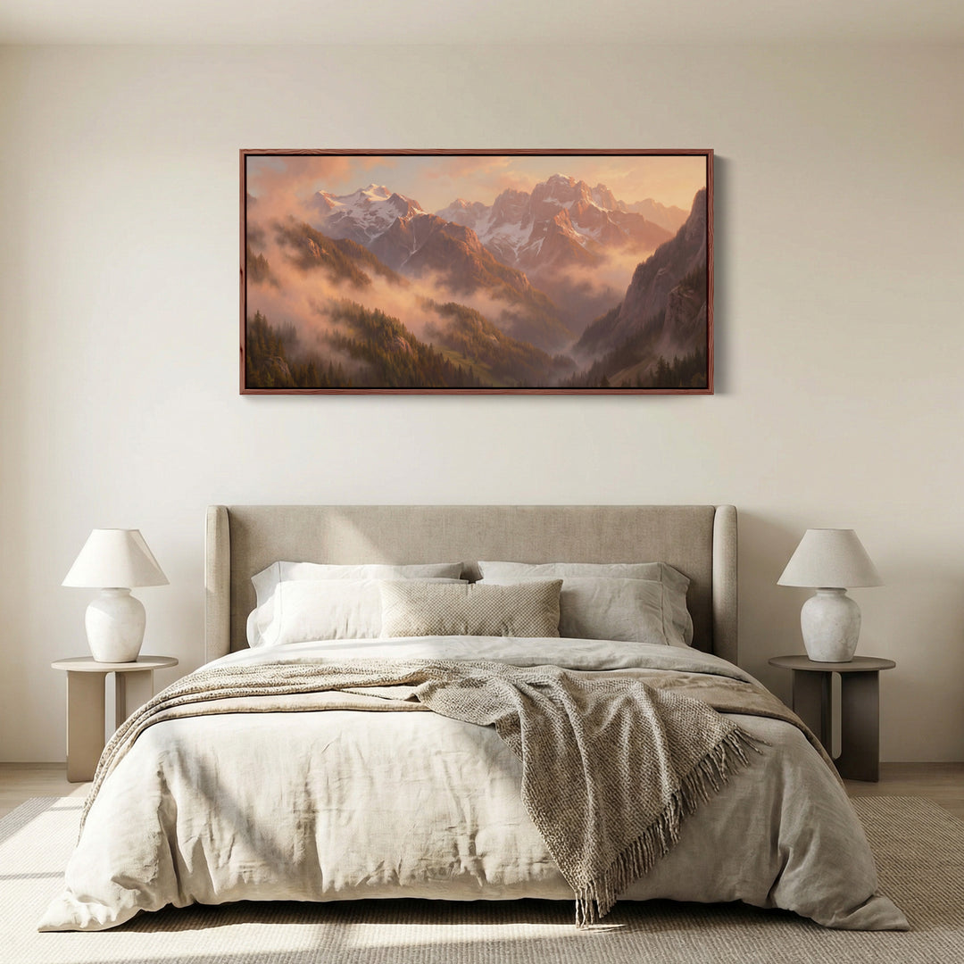 Mountain Valley Sunrise Wide Framed Canvas Extra Wide Canvas For Living Room