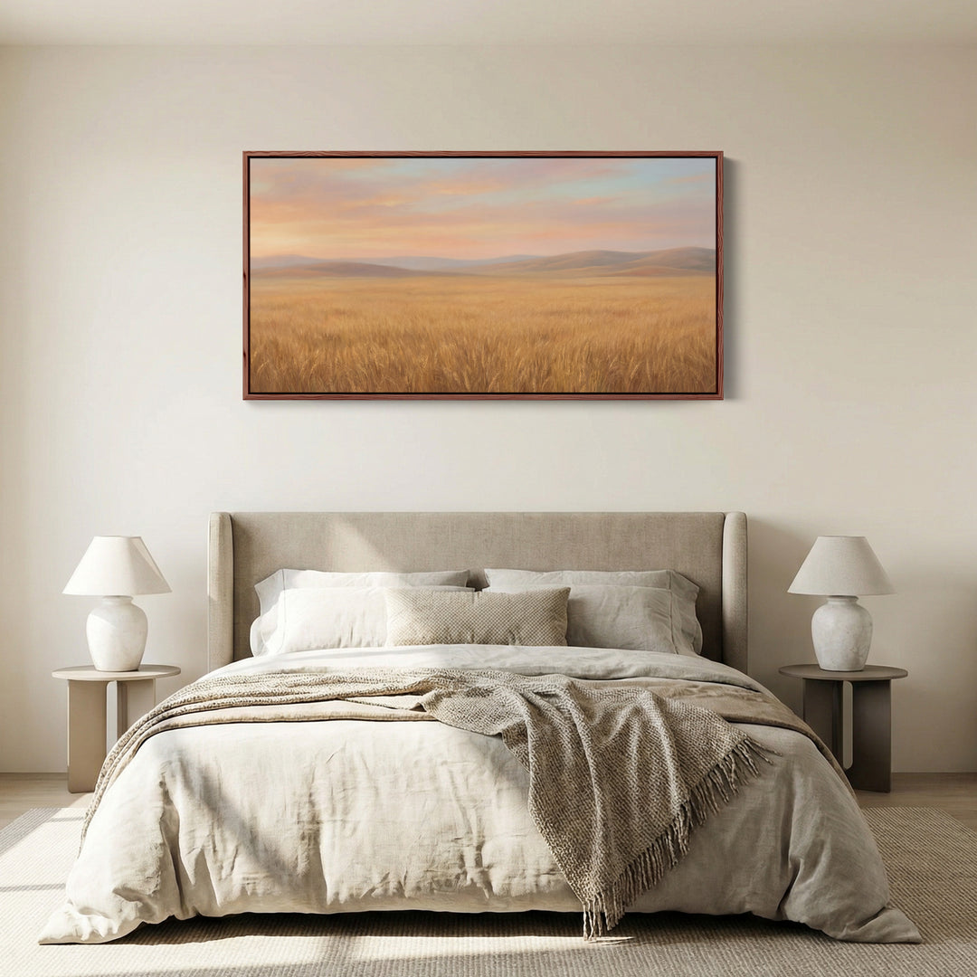 Golden Wheat Field above soft wall art Panoramic Canvas Print For Living Room