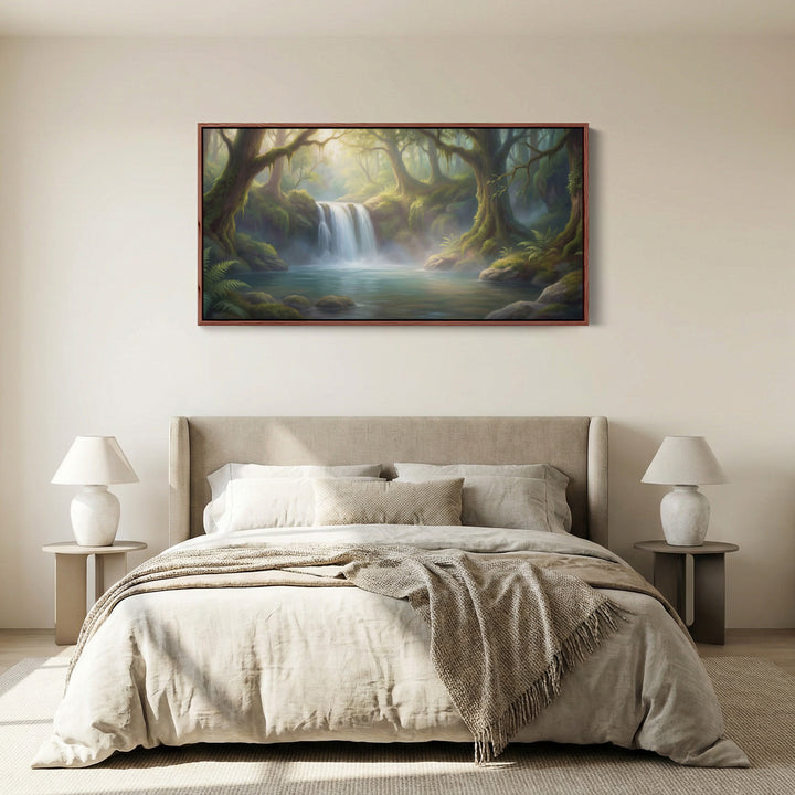 Forest Waterfall wide canvas Statement Wall Decor For Living Room