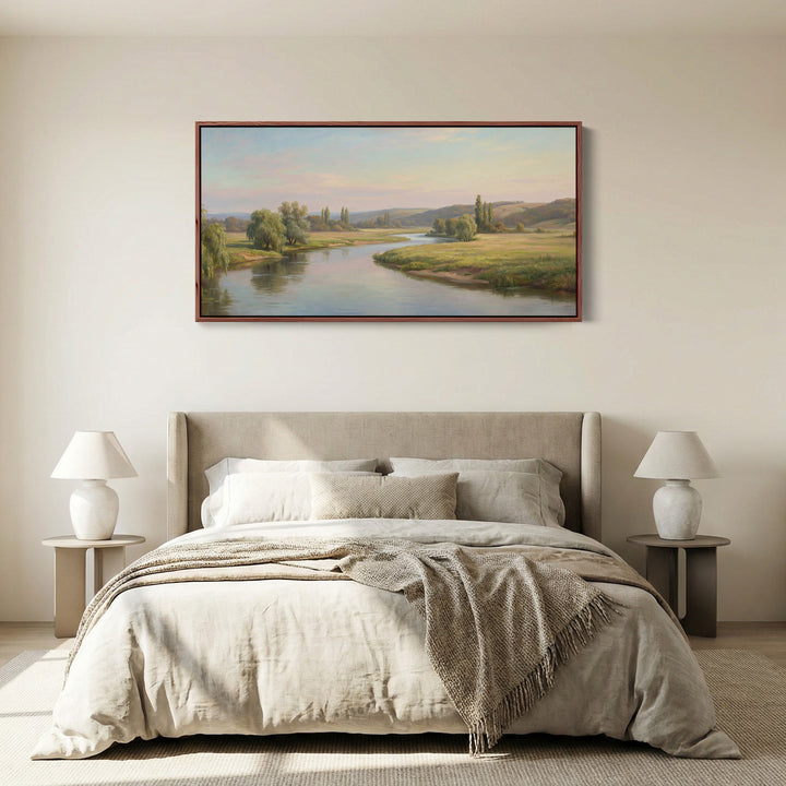 Countryside River long wall art Panoramic Canvas Print For Living Room