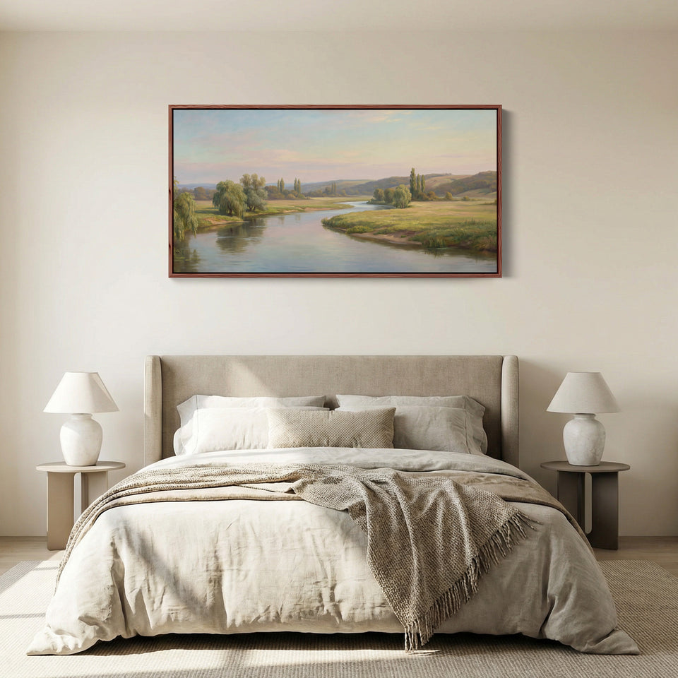 Countryside River long wall art Panoramic Canvas Print For Living Room
