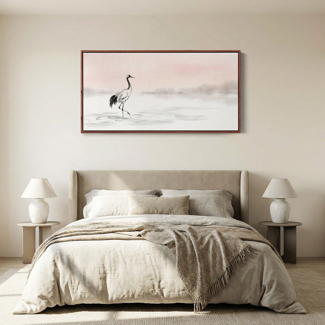Crane In Water horizontal wall art Statement Wall Decor For Bedroom