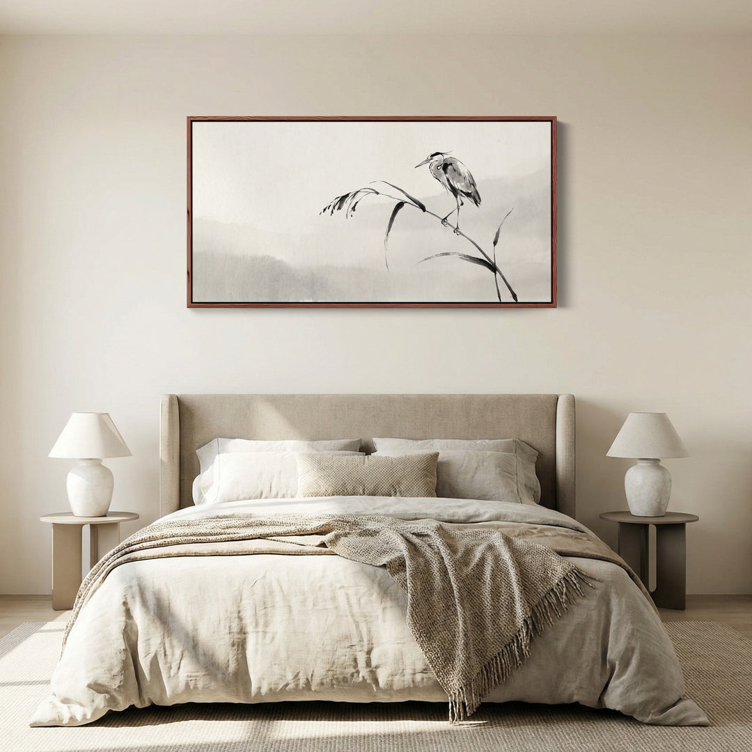 Ink Heron Horizontal Wall Art Framed Canvas Print For Bedroom