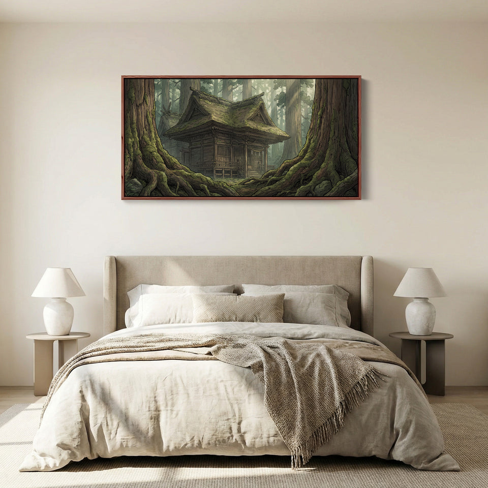 Forest Shrine Above Soft Wall Art Panoramic Canvas Print For Hallway
