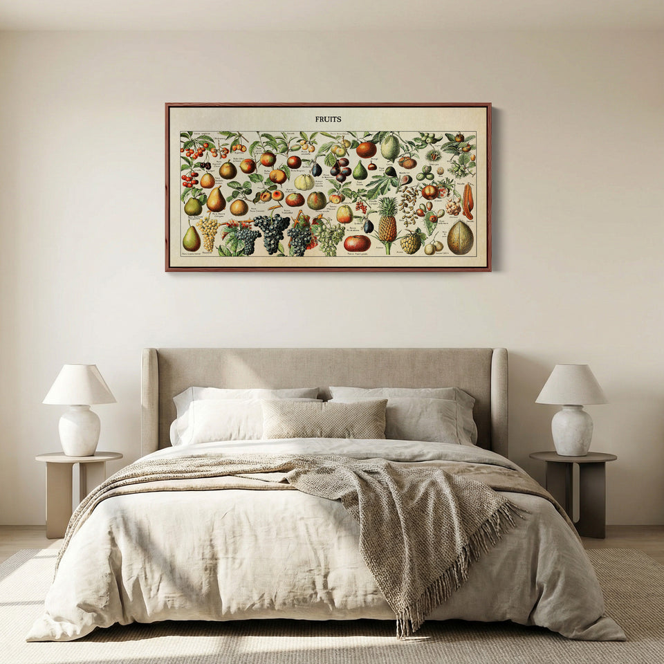Adolphe Millot Vintage Fruit Chart Bedroom Wall Art Extra Wide Canvas For Kitchen