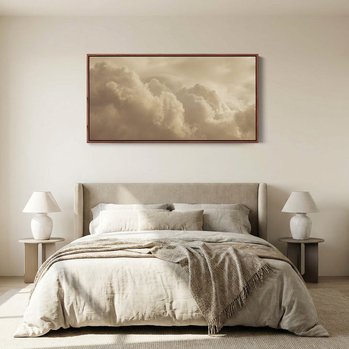 Warm Sepia Clouds Horizontal Wall Art Panoramic Canvas Print For Living Room