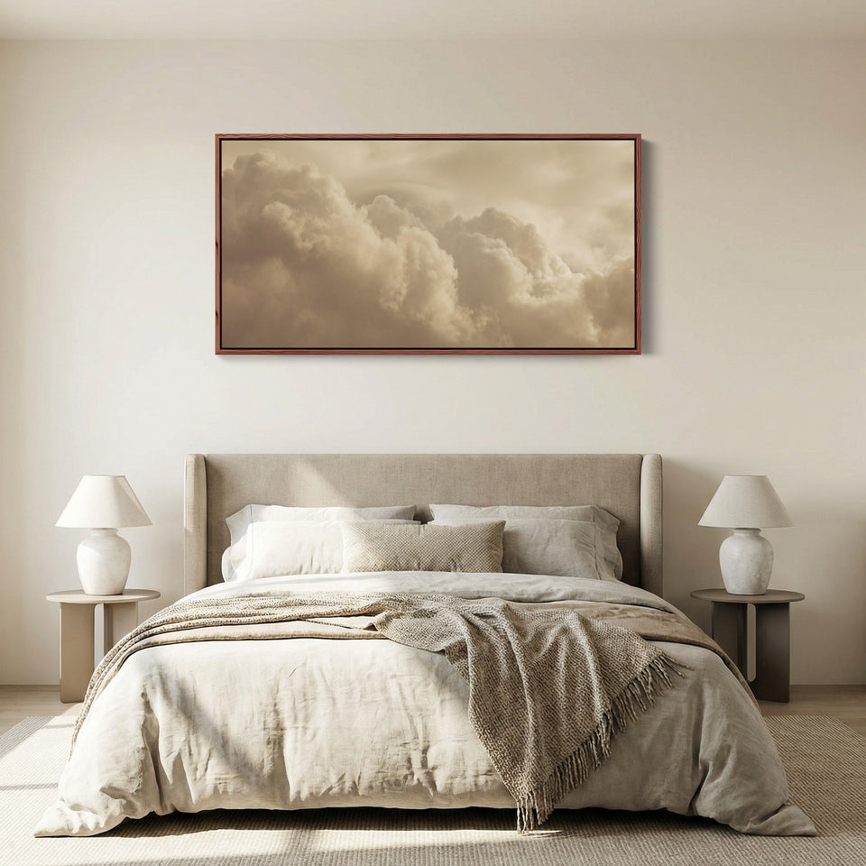 Warm Sepia Clouds Horizontal Wall Art Panoramic Canvas Print For Living Room