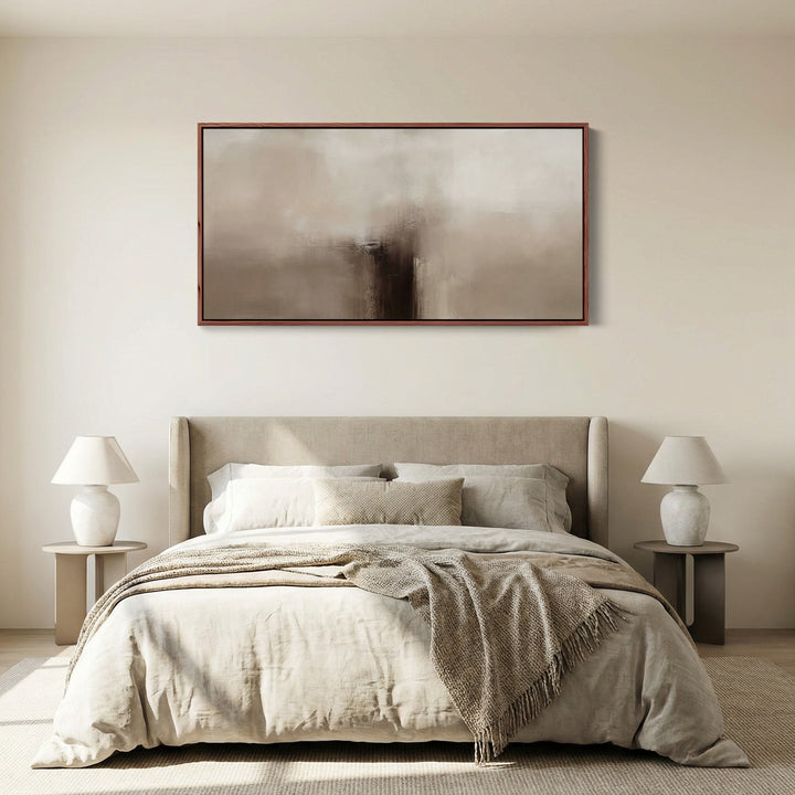 Abstract Beige Horizontal Wall Art Framed Canvas Print For Bedroom