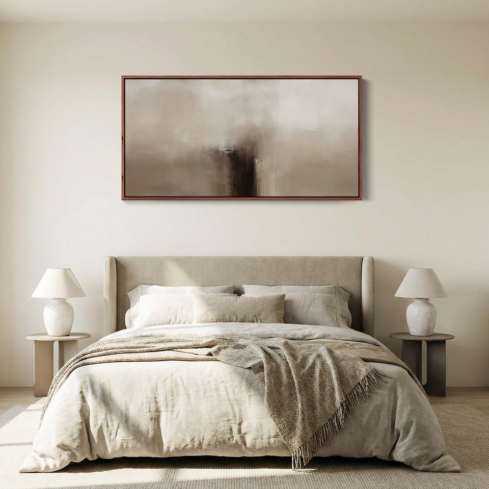 Abstract Beige Horizontal Wall Art Framed Canvas Print For Bedroom