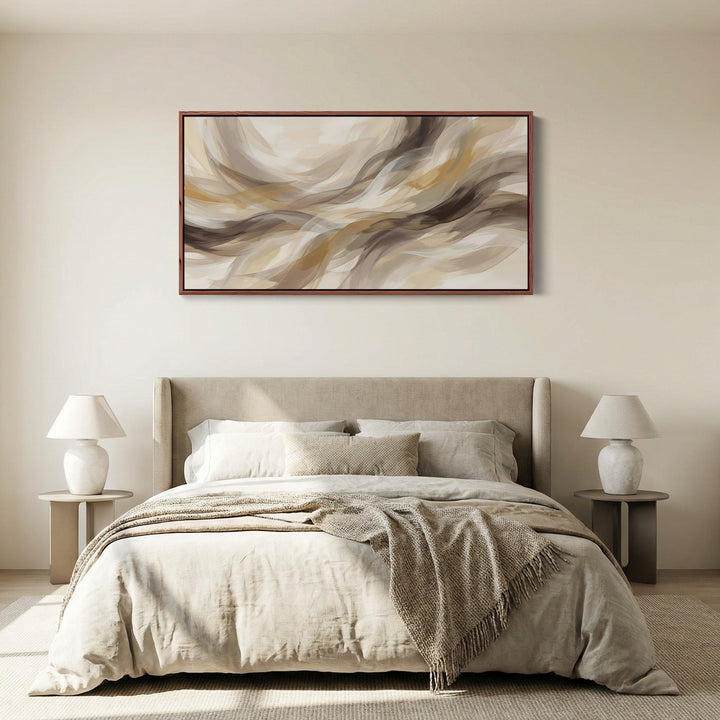 Flowing Waves Above Bed Wall Art Horizontal Canvas Print For Living Room