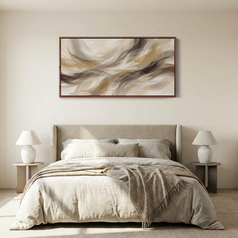 Flowing Waves Above Bed Wall Art Horizontal Canvas Print For Living Room