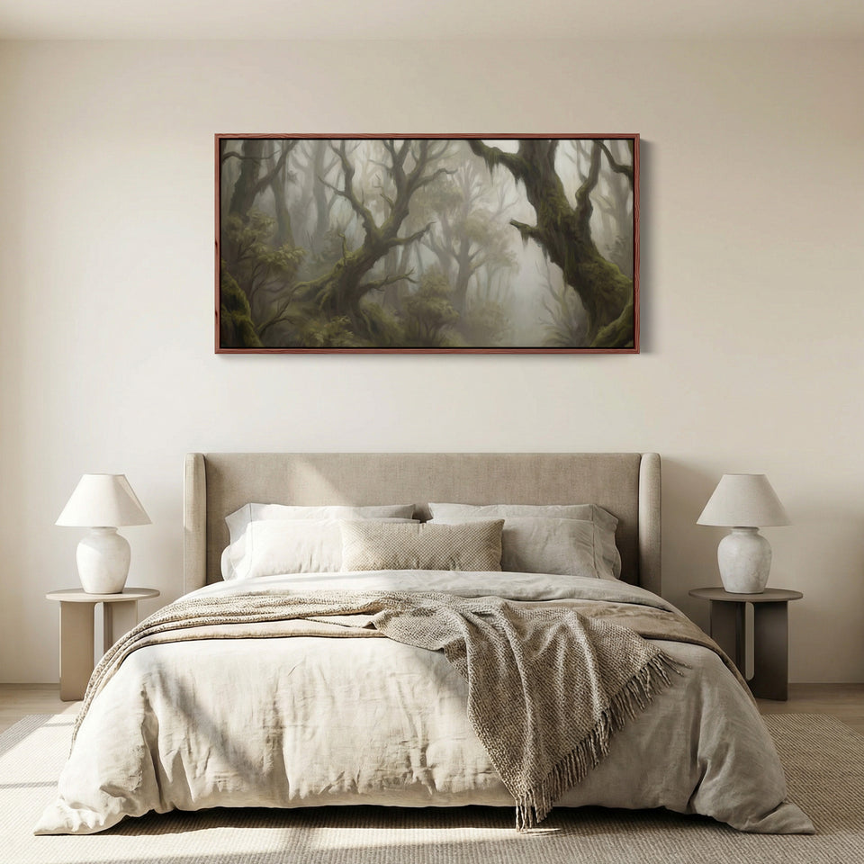 Schlafzimmer Wandkunst nebliger verdrehter Wald Bäume übergroße Wanddekoration für Flur