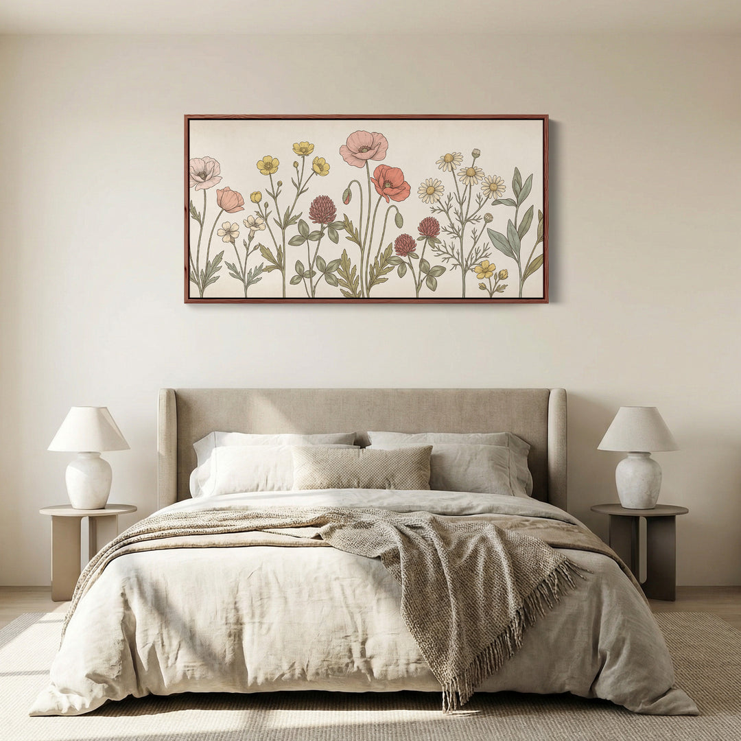 Large Wall Art Botanical Wildflower Illustration Horizontal Canvas Print For Kitchen