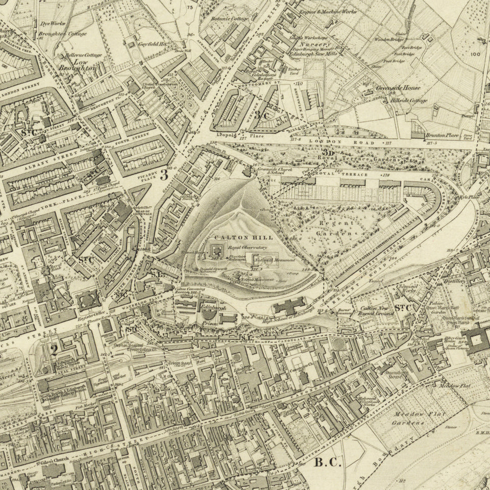 Edinburgh 1853 Map Long Narrow Canvas Wide Wall Art For Bedroom Or Hallway