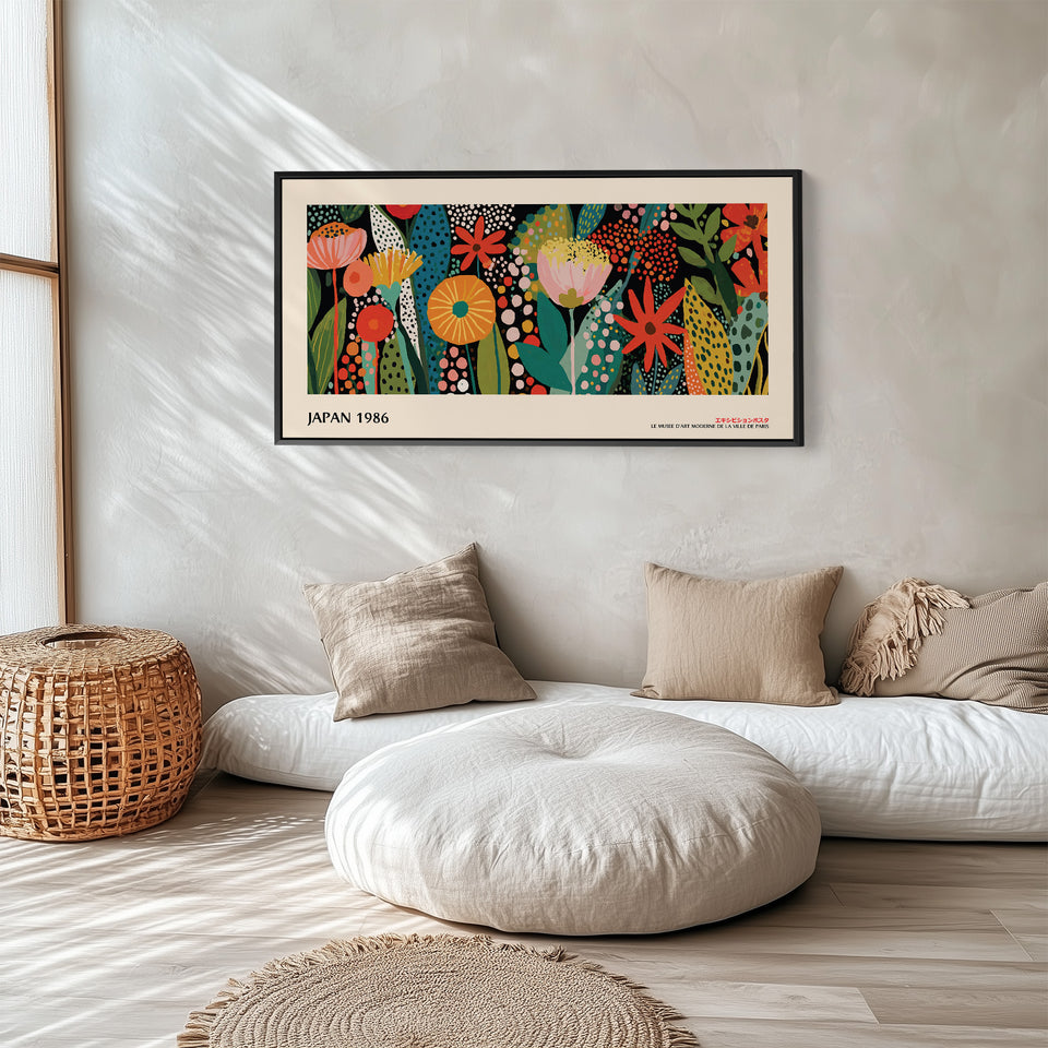 Yayoi Kusama breite Wandkunst botanisches Muster mit Punkten extra breite Leinwand für Flur