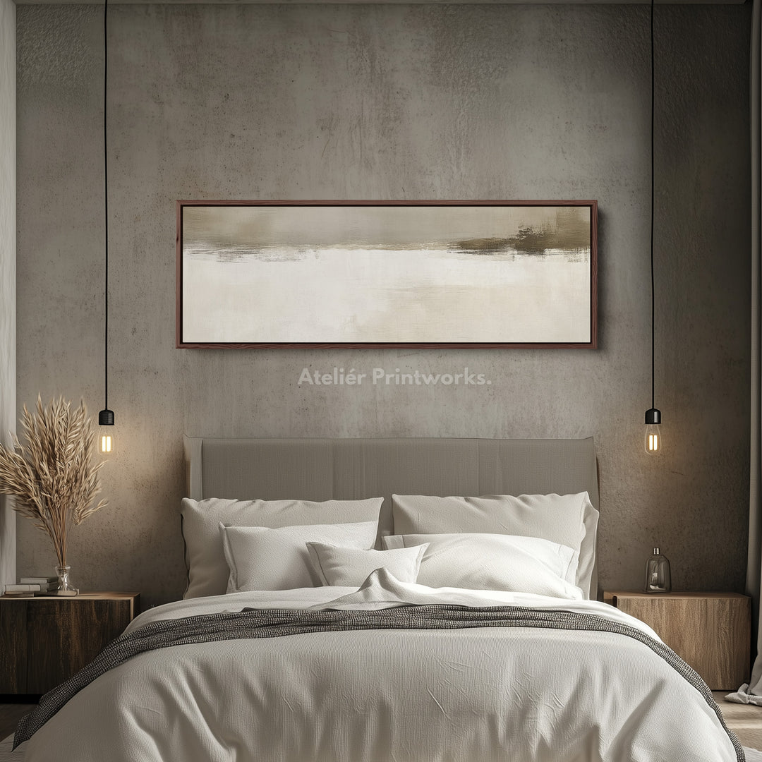 Abstract Beige and Grey Landscape Long Horizontal Wall Art - H0031