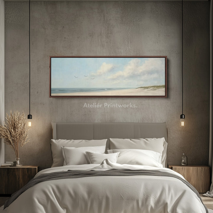 Gentle Beach Large Horizontal Canvas Artwork Long Narrow Wall Decor - H0035