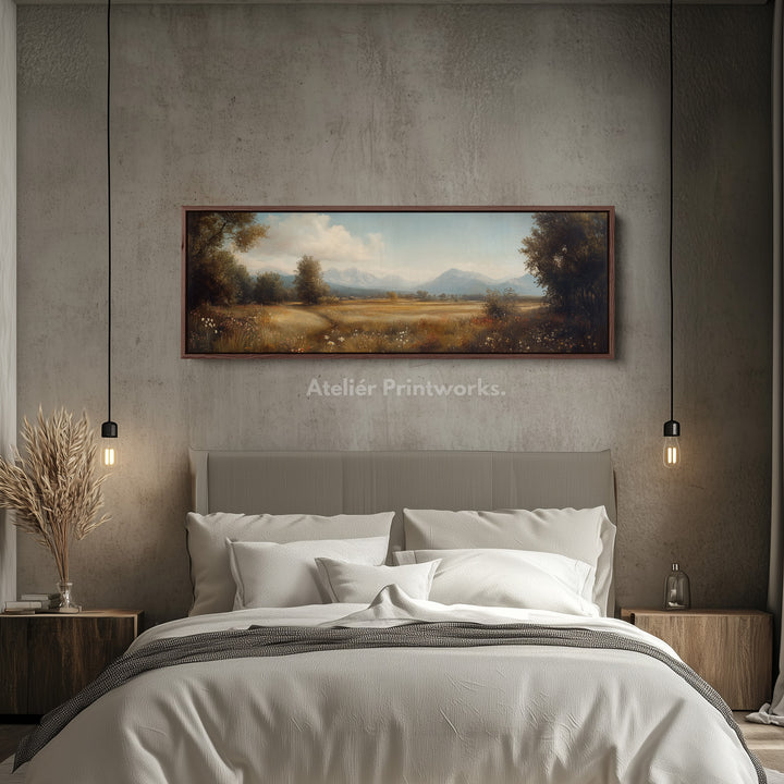Vintage Meadow Long Horizontal Wall Art - Framed Canvas - H0042