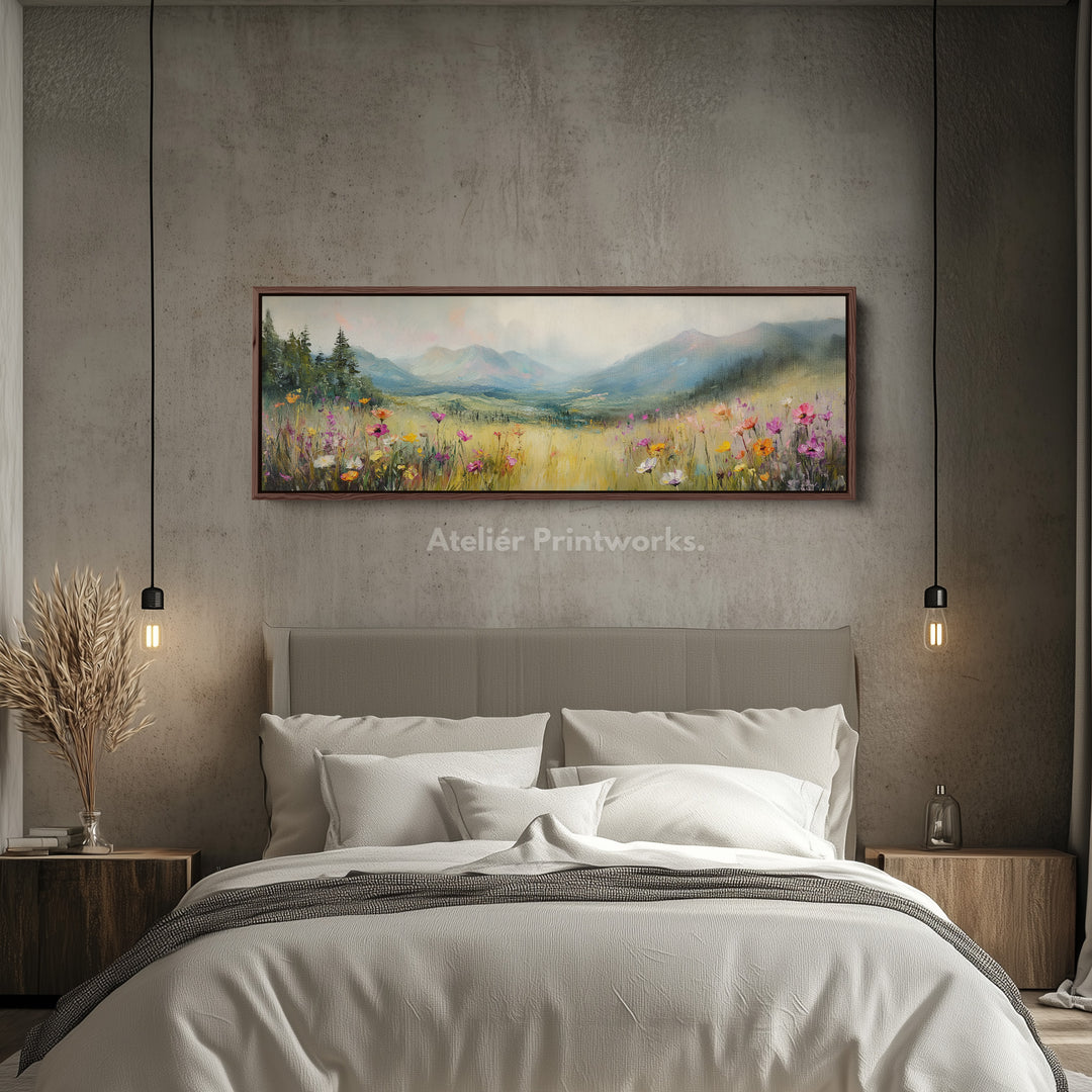 Wild Meadow Long Narrow Horizontal Framed Canvas Wall Art - H0044