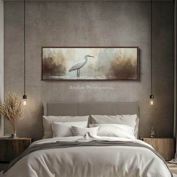 Vintage Heron Panoramic Artwork Long Narrow Wall Art - Atelier Printworks