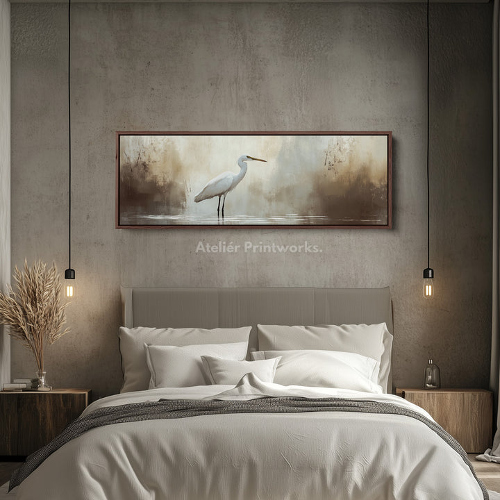 Vintage Heron Panoramic Artwork Long Narrow Wall Art - H0050