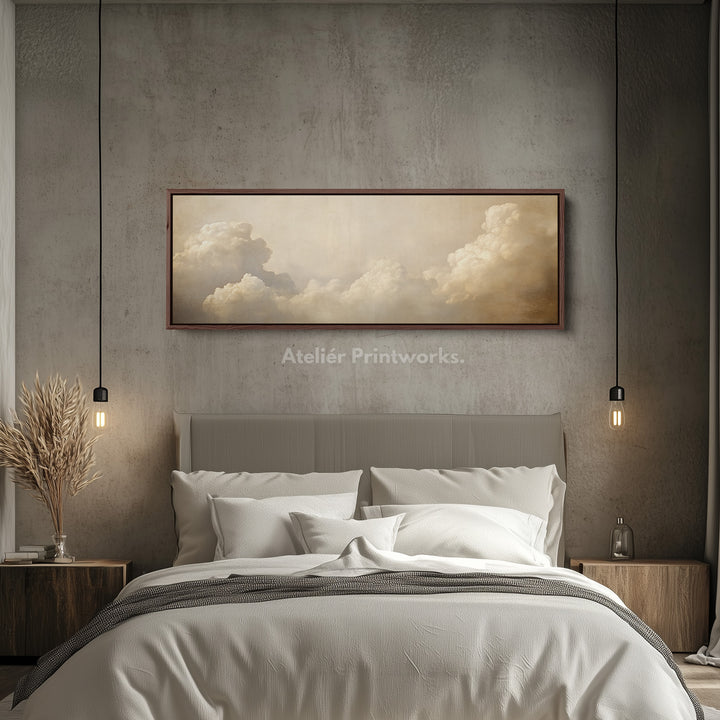 Long Horizontal Vintage Cloud Artwork Above Bed Wall Art - H0051