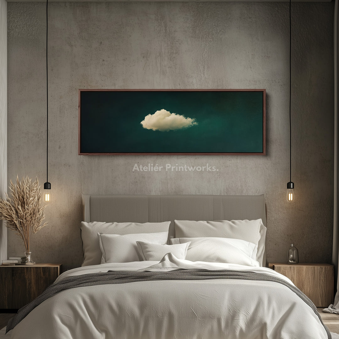 Above Bed Wall Decor - Floating Cloud Minimalist Horizontal Wall Art Green -  H0053