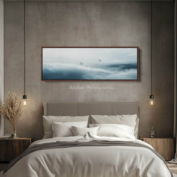 Panoramic Minimalist Cloud Long Narrow Wall Art Large Framed Canvas - Atelier Printworks