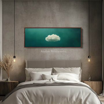 Above Bed Wall Decor - Minimalist White Cloud Large Framed Canvas - Atelier Printworks