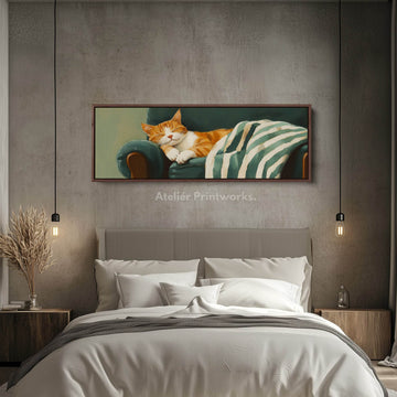 Cozy Cat Panoramic Long Narrow Wall Art Large Canvas Decor - Atelier Printworks