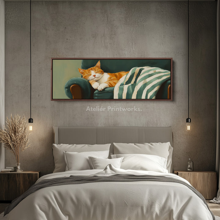 Cozy Cat Panoramic Long Narrow Wall Art Large Canvas Decor - H0061