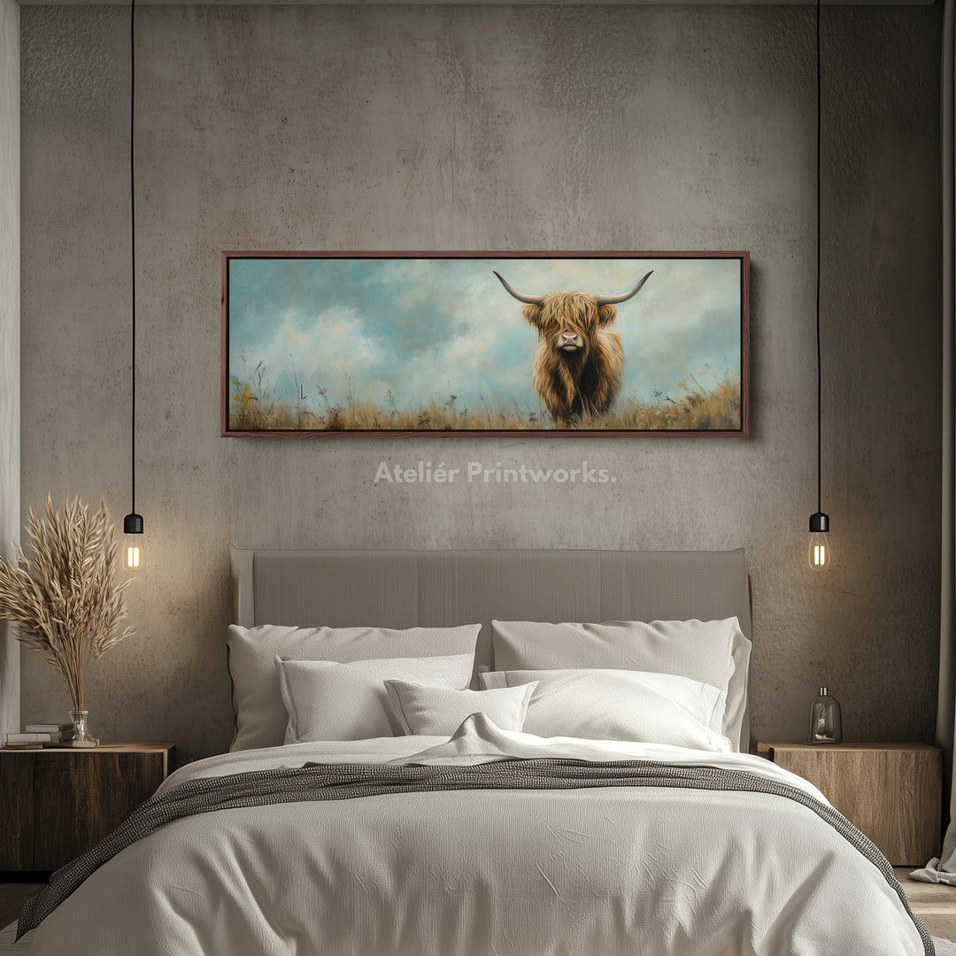 Scottish Highland Cow Long Wall Hanging Large Horizontal Wall Art - H0065