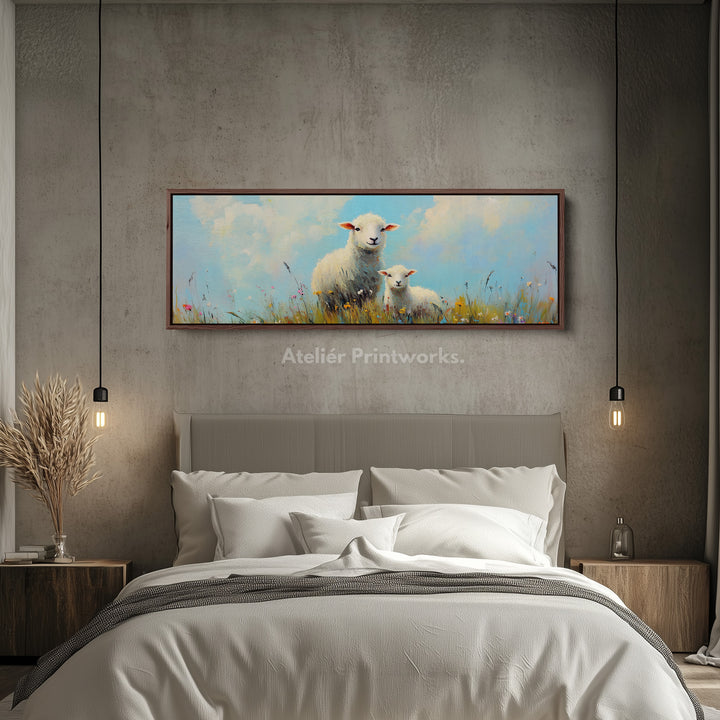 Sheep Meadow Panoramic Wall Art Long Wall Hanging Large Horizontal - H0066