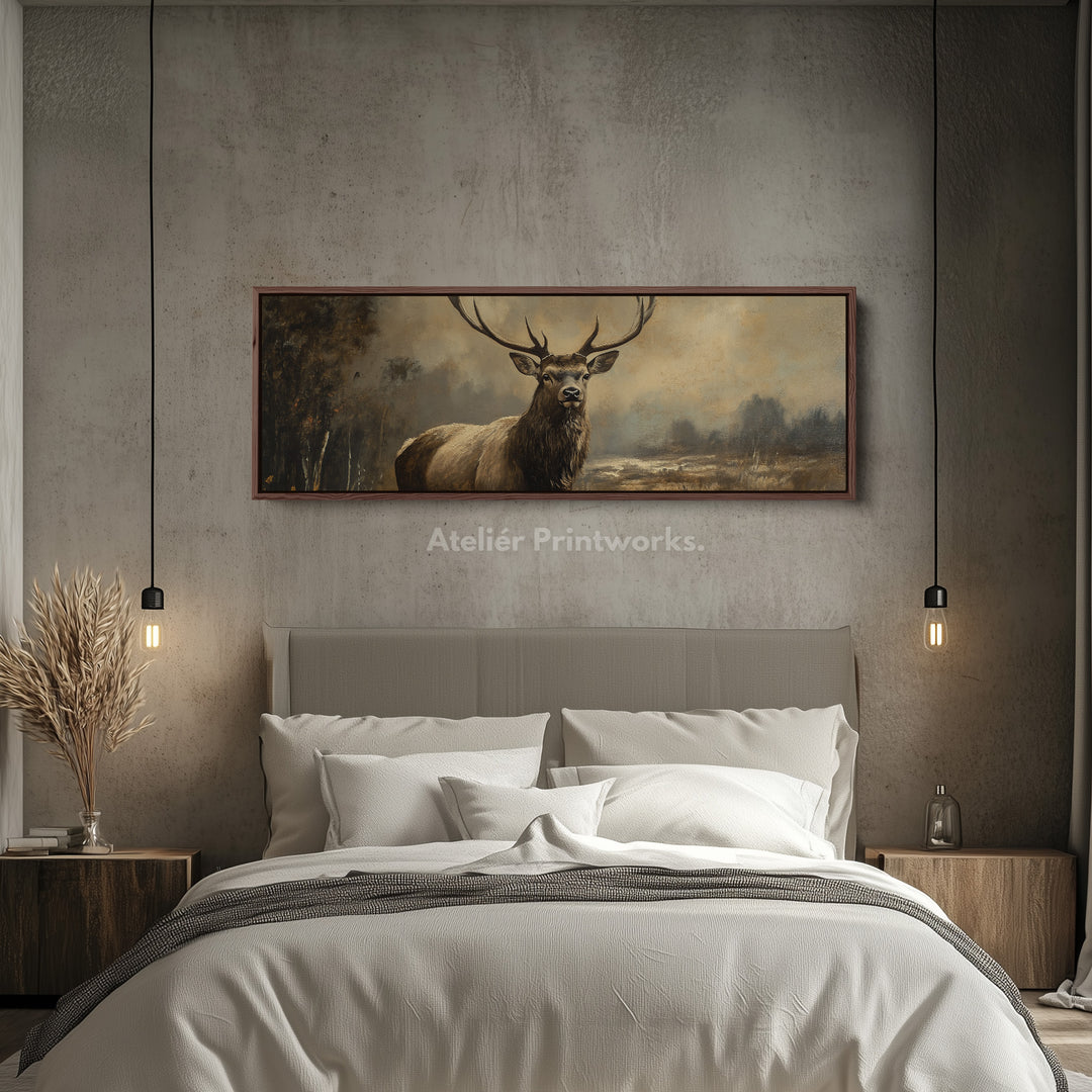 Scottish Stag Horizontal Wall Art Long Canvas Pictures - H0068