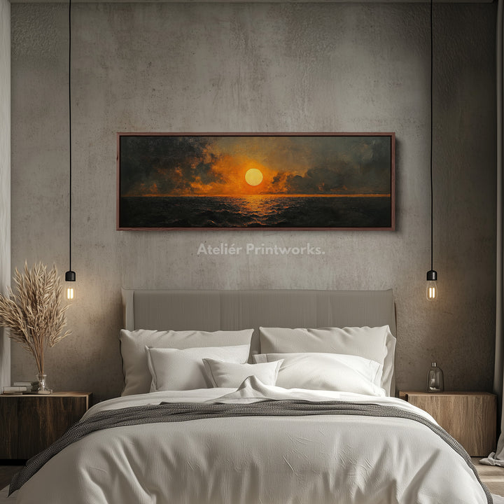 Long Horizontal Wall Art Above Bed Decor Abstract Sunset - H0071