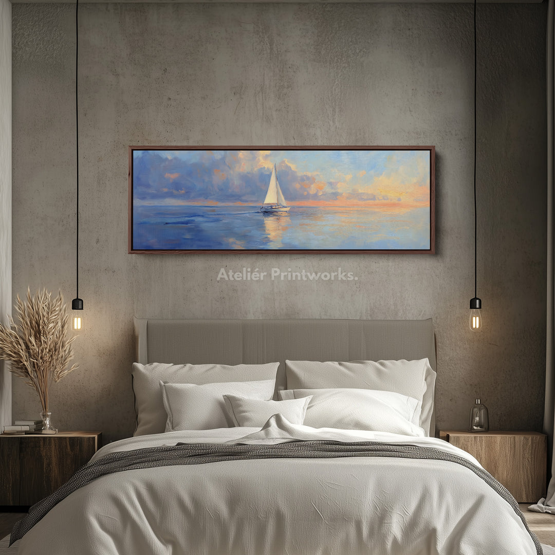 Long Horizontal Wall Art Above Bed Decor Sailing Boat - H0072